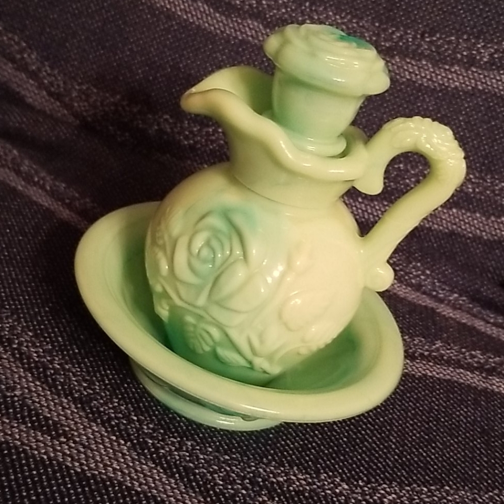 Avon Slag Glass Jadeite Pitcher with Basin Bowl - Picture 2 of 11
